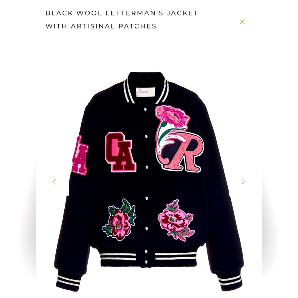 Rodarte black wool letterman jacket . Gorgeous flower 🌺 patchwork Size M